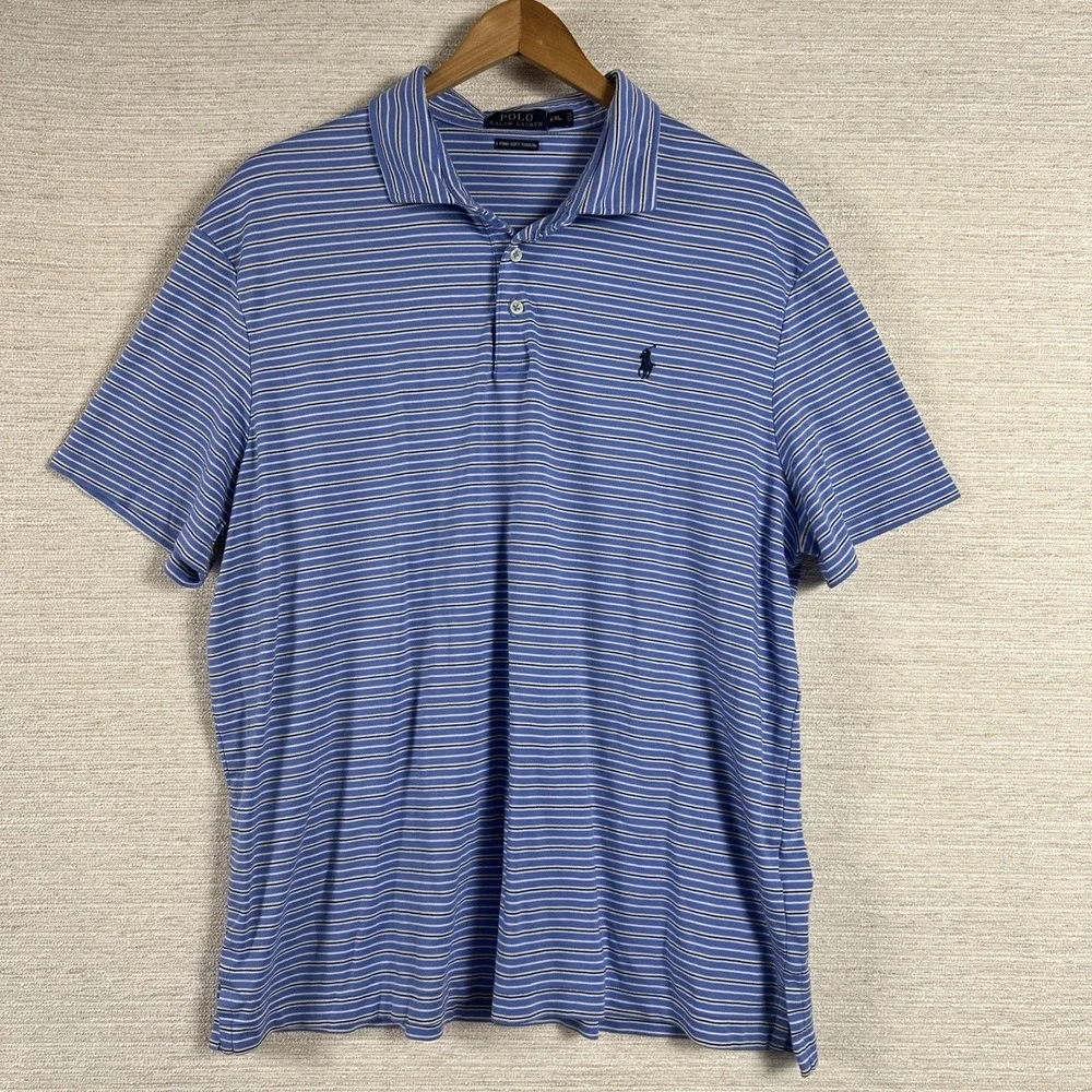 Polo Ralph Lauren XXL Blue Striped Polo Shirt Pima Soft Touch Classic Fit